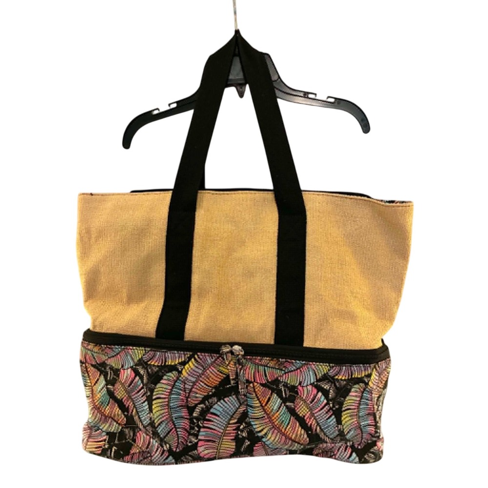 Unbranded Cooler Tote Bag Large Tan Multicolor Tropical Leaf Insulated BeachBoho
